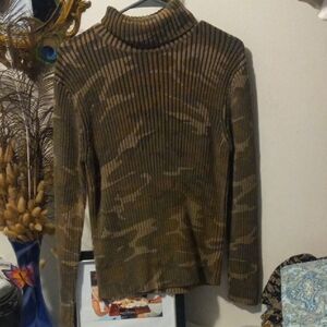 Zara Olive Green and Brown Ribbed Turtleneck Sweater